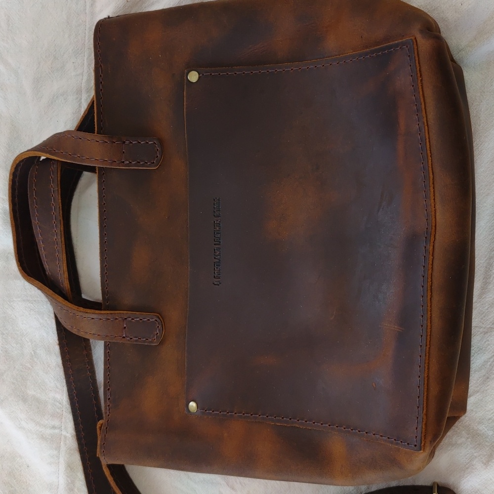 Portland Leather goods mini crossbody tote with zipper in Canyon